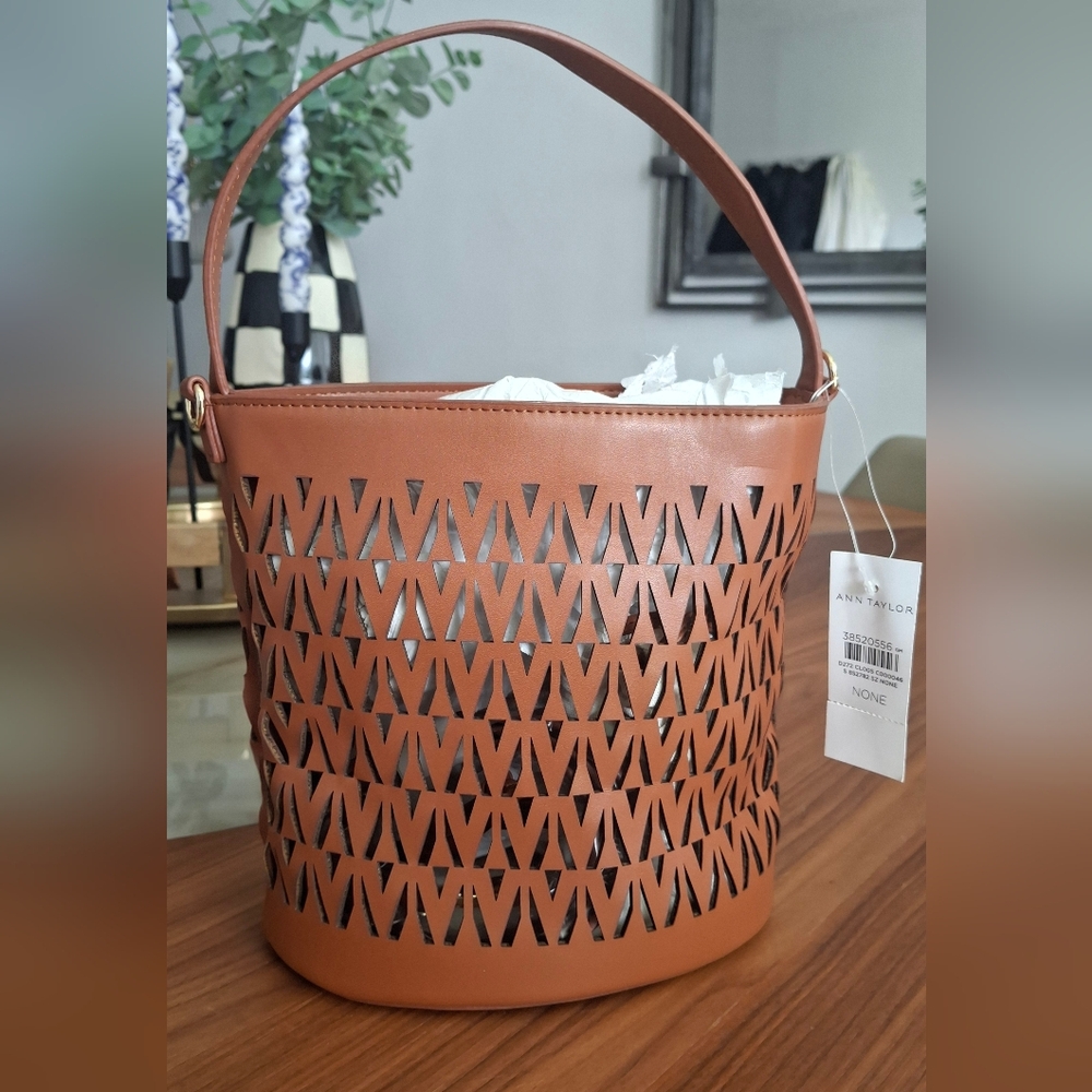 Ann Taylor Brown Cutout Bucket Bag